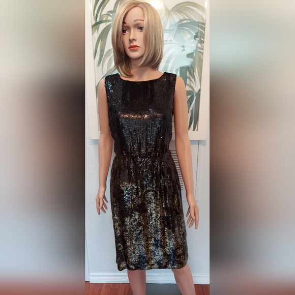 $5,700 OSCAR DE LA RENTA GORGEOUS BLACK GOLD SILK  SEQUIN BEAD RUNWAY US 8 M - Picture 3 of 12